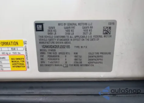 2015 Chevrolet Traverse 1Lt from USA, damaged, VIN 1GNKVGKD5FJ302185